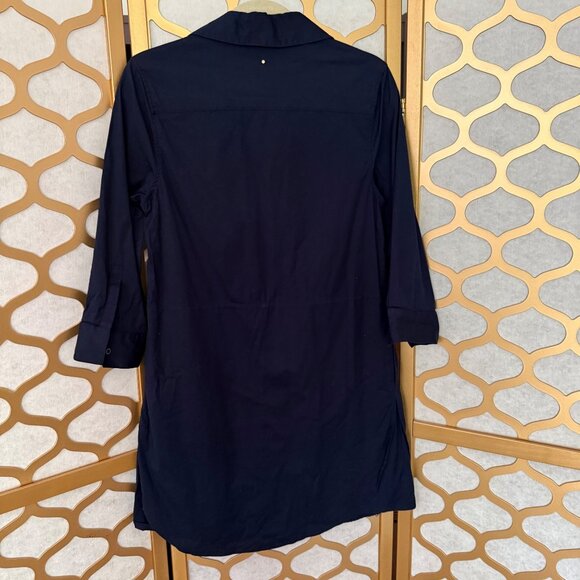 Cuyana Size S Navy Blue Poplin 3/4 Sleeves Collared Tunic Mini Shirt Dress - Picture 4 of 16